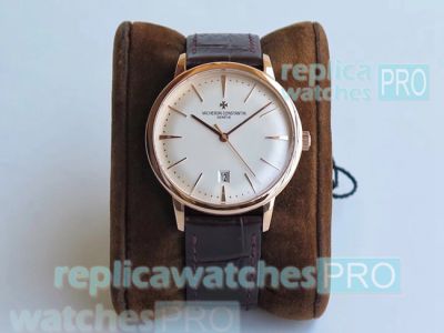 Swiss Replica Vacheron Constantin Patrimony Rose Gold Watch White Dial